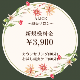 ALICE〜鍼灸サロン〜 新規様初回ケアのメニュー画像