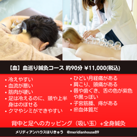 メリディアンハウスはりきゅう 笹塚 【コンパス限定】<血>血巡り鍼灸コースのメニュー画像