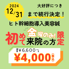 治療室クリスタ ヒト幹細胞導入鍼モニターコース（初診）のメニュー画像