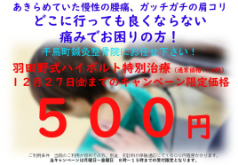 千鳥町鍼灸整骨院 羽田野式ハイボルト　初回限定５００円のメニュー画像