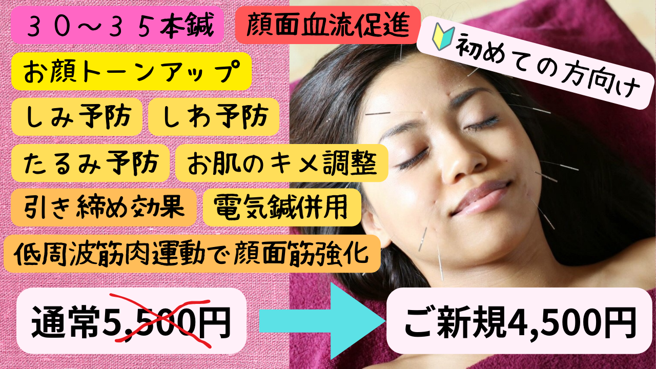 鍼灸治療院 寛ぎ 【ご新規様限定】電気鍼美容鍼30~35本のメニュー画像