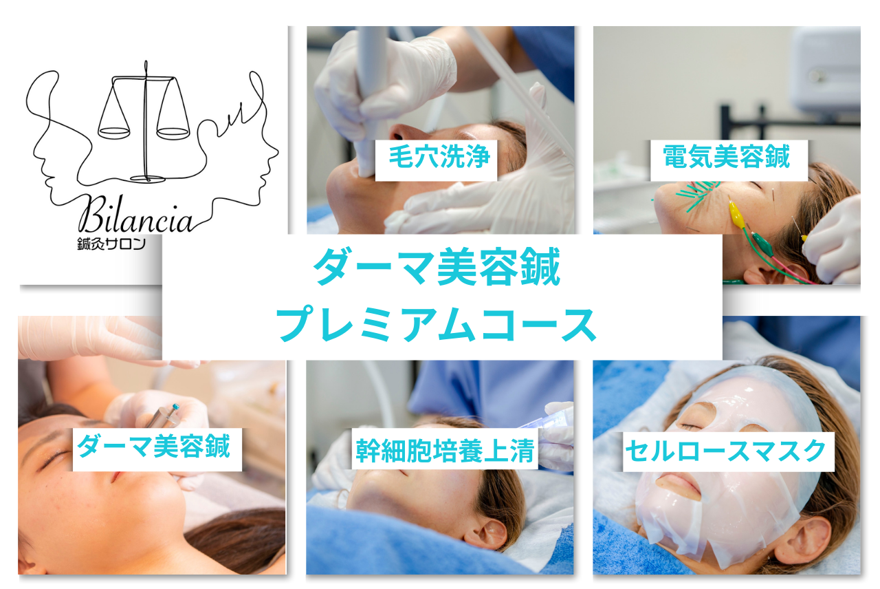 養生健美治療院　鍼灸サロンBILANCIA ダーマ美容鍼プレミアム（毛穴洗浄×ダーマ美容鍼×電気美容鍼×ヒト臍帯幹細胞培養上清）のメニュー画像