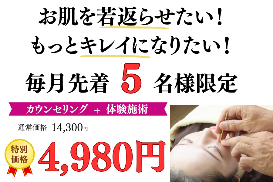 楽陽堂鍼灸院 【初回限定・美健コース】美容鍼+自律神経調整のメニュー画像