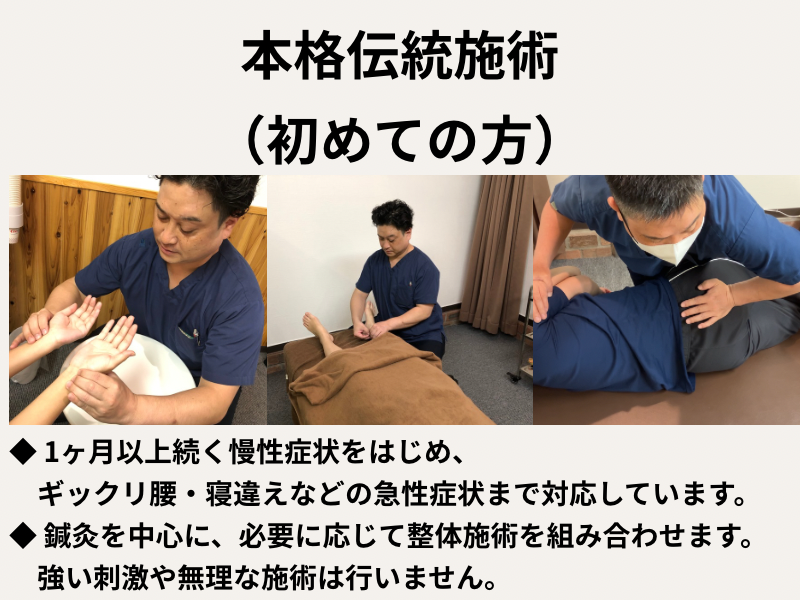 健美堂　伝統鍼灸・整体(カイロプラクティック) 本格伝統施術　(初めての方)のメニュー画像