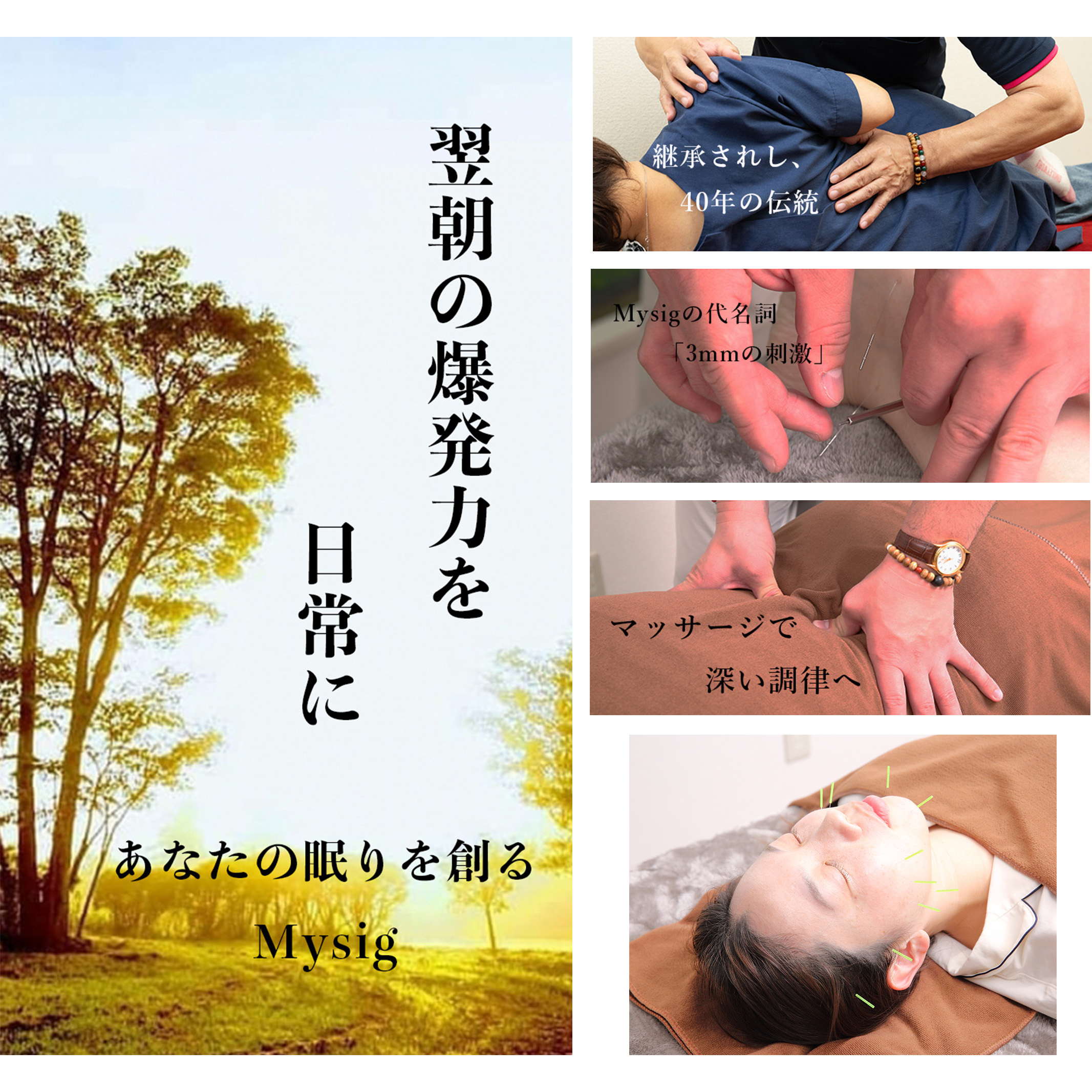 鍼灸・マッサージ・整体サロン　Mysig 【至高の休息・フルコース】40年の伝統矯正×3mmの鍼×マッサージ×美容鍼のメニュー画像