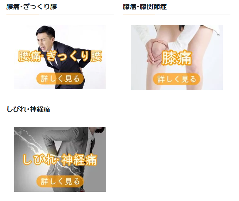 腰痛・ぎっくり腰、膝痛、しびれ・神経痛の画像