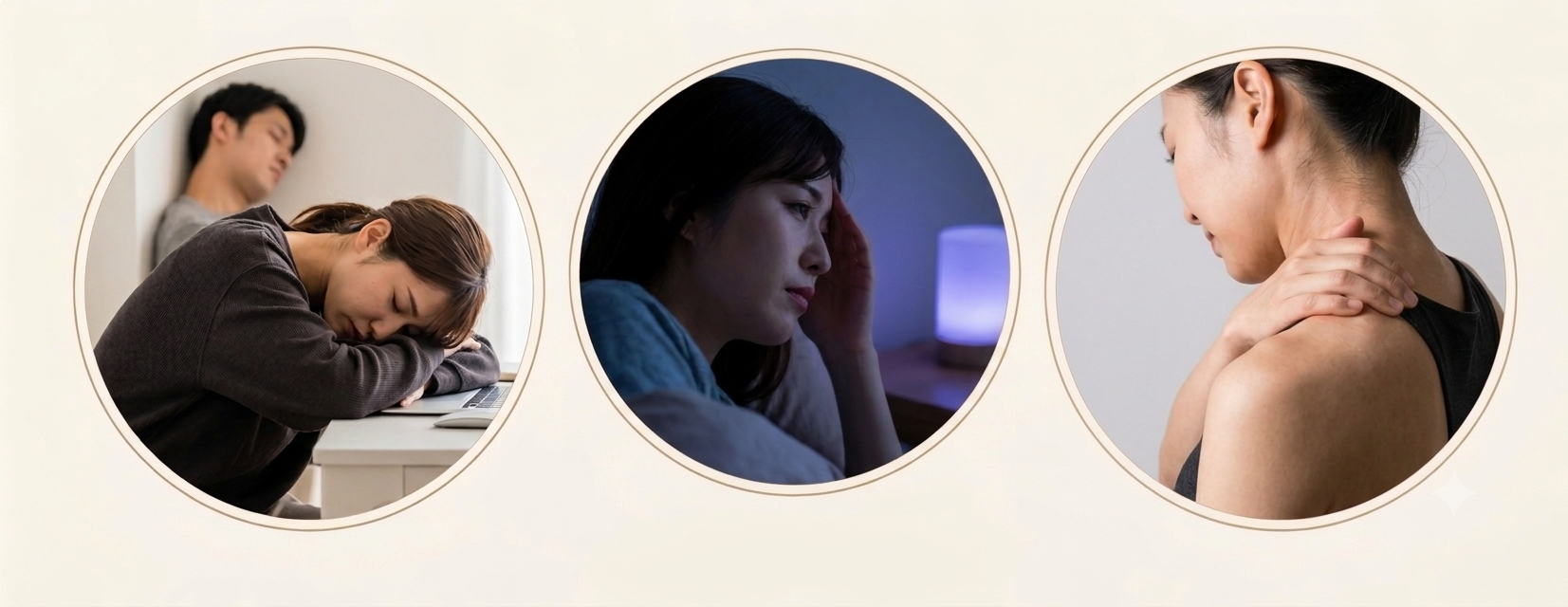 フラット鍼灸院に来院される方に多い疲れやすい、眠りが浅い、身体が緊張している状態を表現している